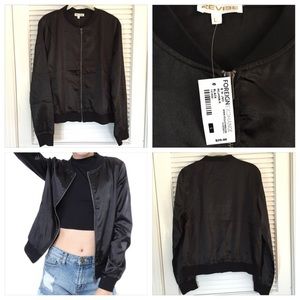 Satin Bomber Black Jacket Large