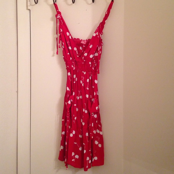 Red and white cherry dress with pockets and ties!