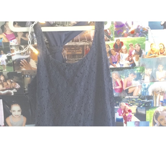 Navy blue lace racer back tank top - Picture 1 of 4