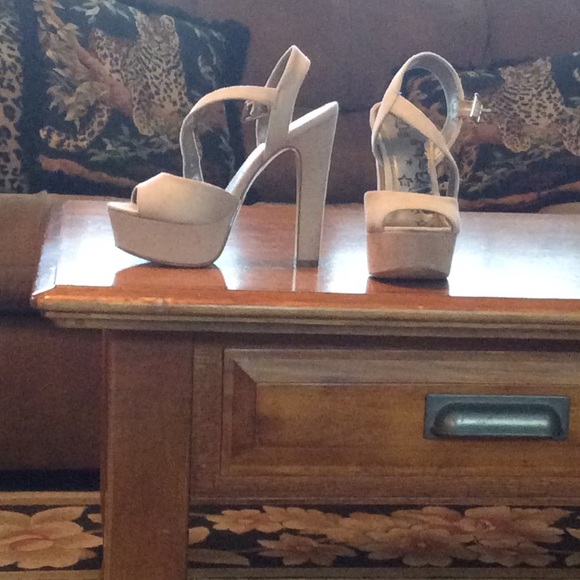 Tan suede platform heels