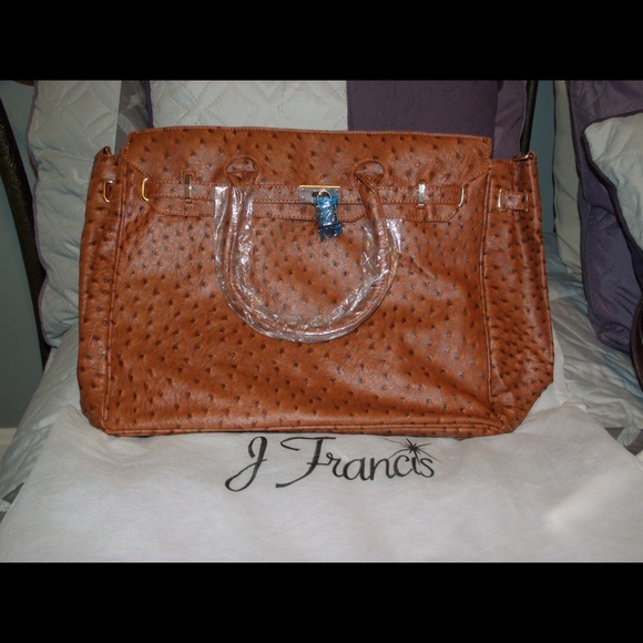 NWOT J Francis Camel Ostrich Embossed Satchel