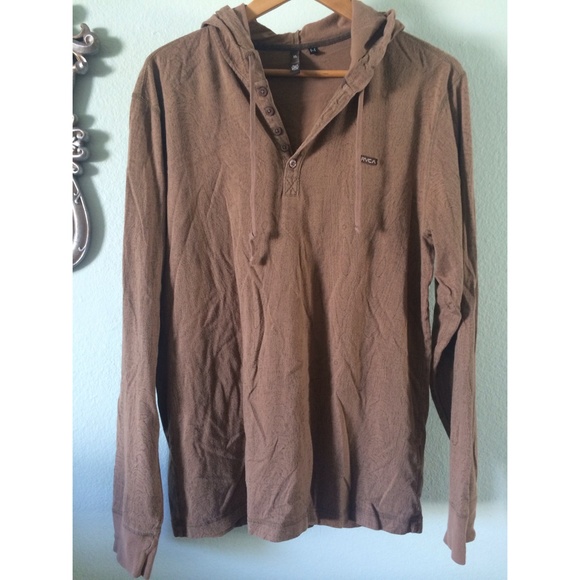 RVCA men's brown hooded Henley