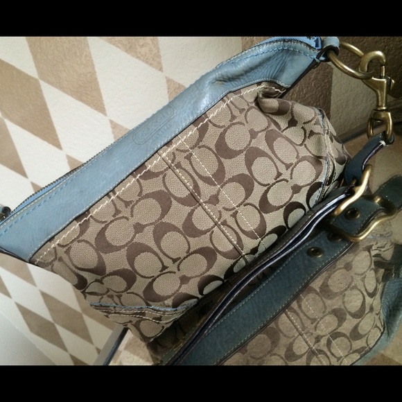 Coach Handbags - Authentic Coach signature Demi bag- khaki & blue