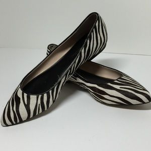 Pony hair Zebra pointed toe Flats black and white
