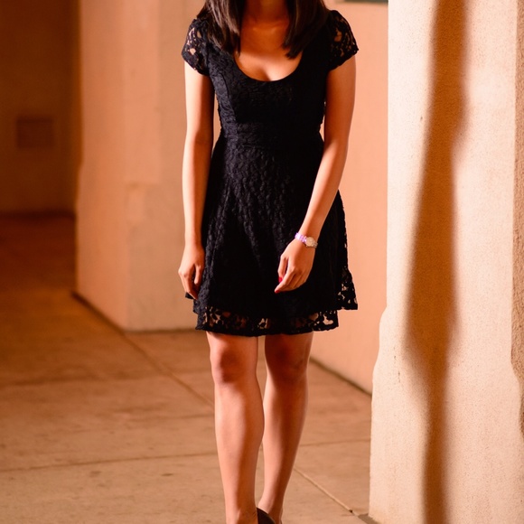 Black lace dress with transparent back