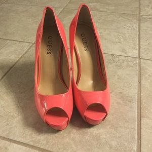 Guess Melon Peep Toe Heels