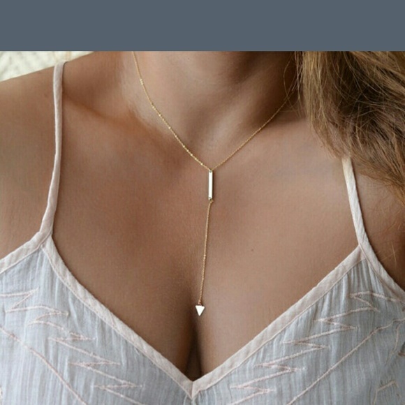 Gold necklace w/bar & triangle pendant NWT - Picture 1 of 4