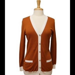 Brown Cotton V-Neck Lace Patch Cardigan