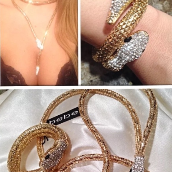 Bebe gold rhinestone snake head necklace bracelet