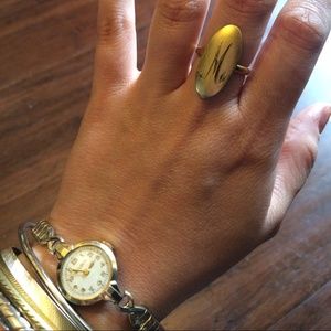 Vintage Gold Tone M Signet Ring