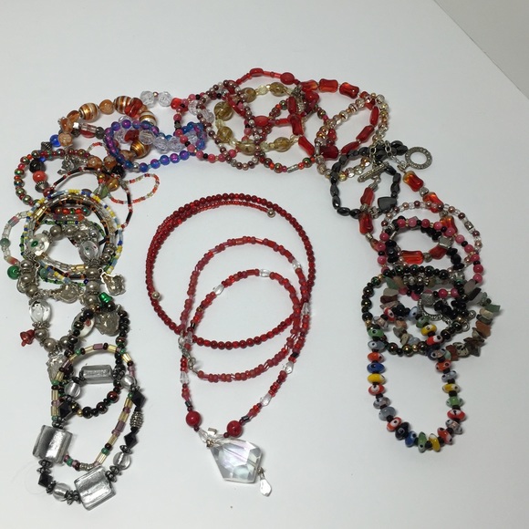 Huge mixed lot of Red Beads Beaded bracelets