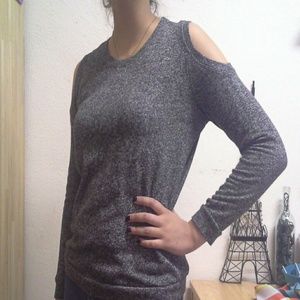 Gray Open Shoulder Sweater