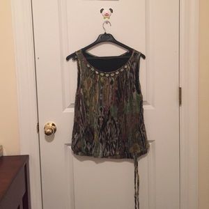 Multi-Forest Colored Tank Top w/ thin gold strips