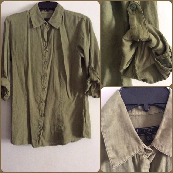 Olive green button down