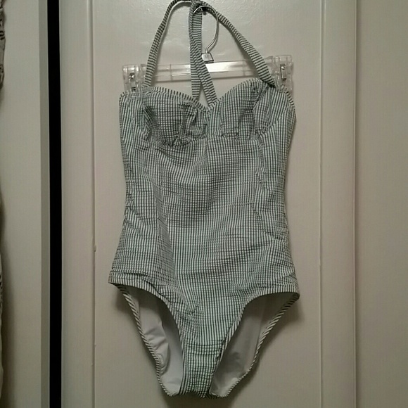 Seersucker retro style green jcrew bathing suit