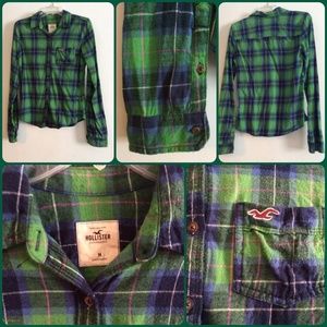 Hollister blue and green flannel button down
