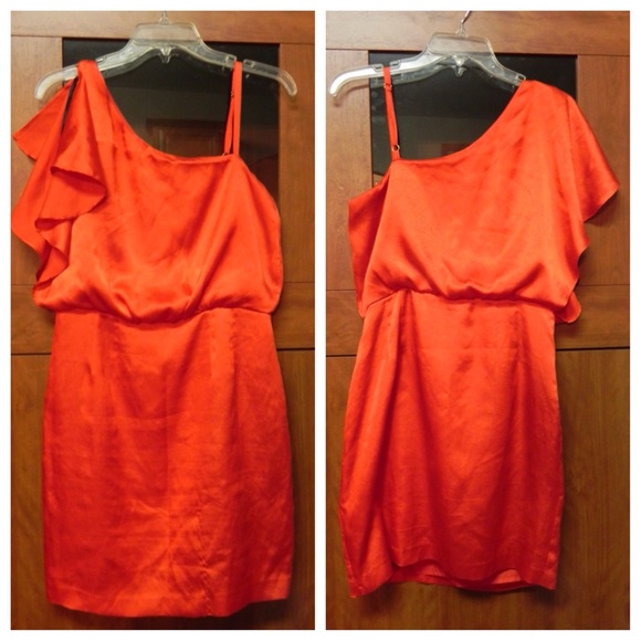 Red Orange Calvin Klein One Shoulder Dress