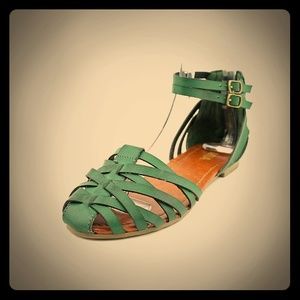 Dark Green Leather Gladiator Sandals, NWOT/ box
