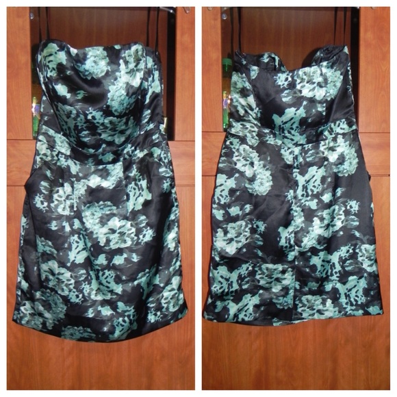 Black and Teal Banana Republic Strapless Dress
