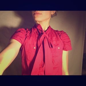 Fuchsia colored cap sleeve cotton blouse