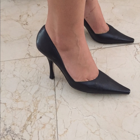 Black leather heels
