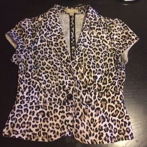 Leopard Print Short Sleeve Blazer