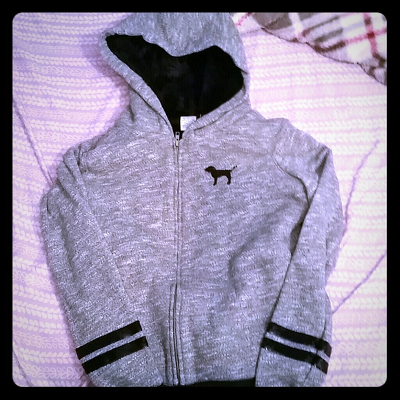SALE: Grey bedazzled pink hoodie lined with fur