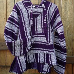 Purple And White Woven Hoodie (Baja Pullover)