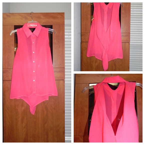 Sheet Coral Sleeveless Shirt with back cut out