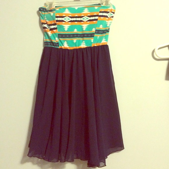 strapless aztec&flowy dress