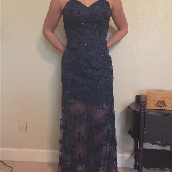 Blue lace prom dress
