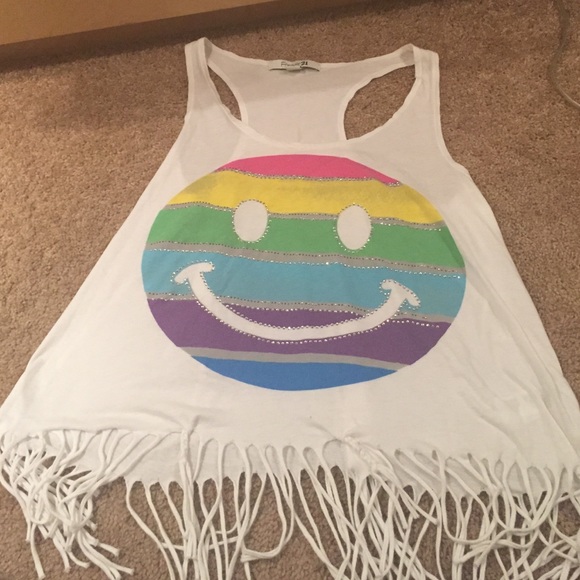 Colorful fringe smiley face top