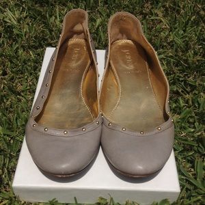 J crew gray and gold leather flats