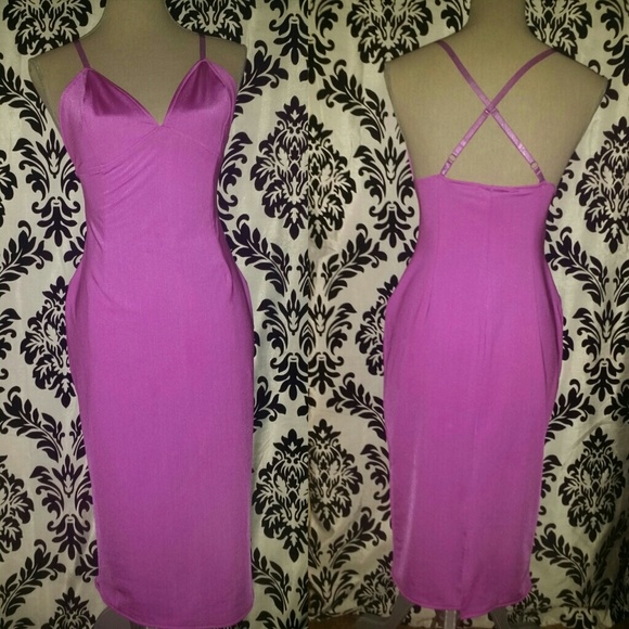 Nwt Large Fuschia Bonycon V-Neck Pencil Dress/Midi