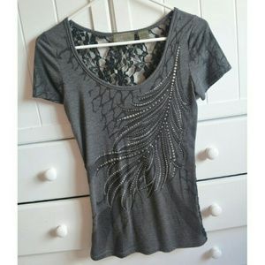 bling lace back buckle shirt