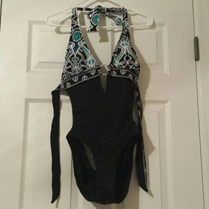 Blue/Black/Silver One Piece Bathing Suit