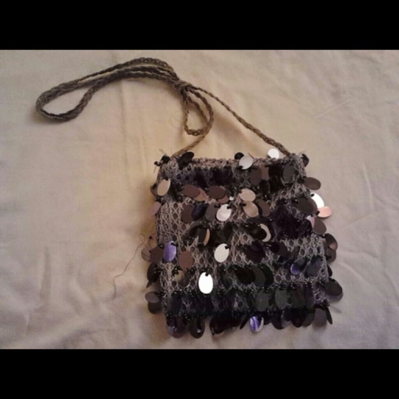 New, Unused, Gray Sequined Shoulder Small Purse