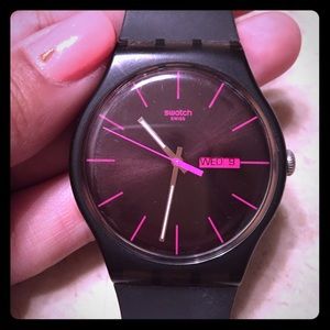 Swatch Unisex Watch - Hot Pink/Black