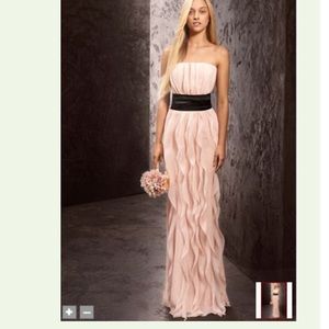 Strapless crinkle chiffon dress. Blush pink.