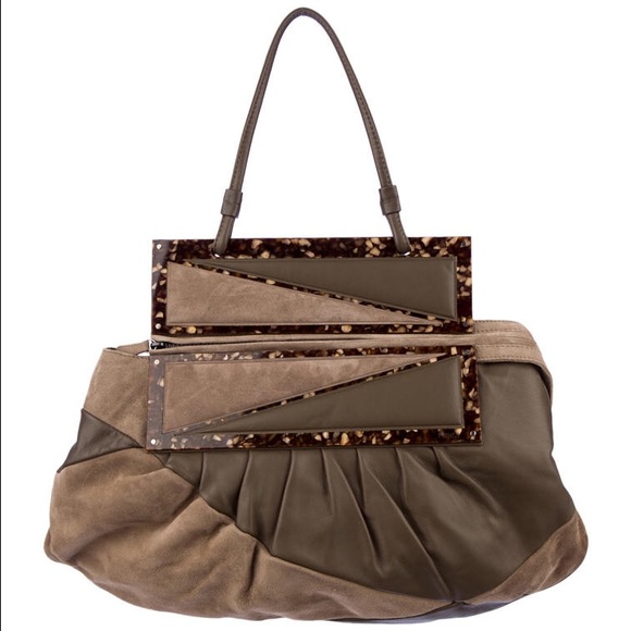 Fendi Suede/Leather Patch Clutch Shoulder Bag