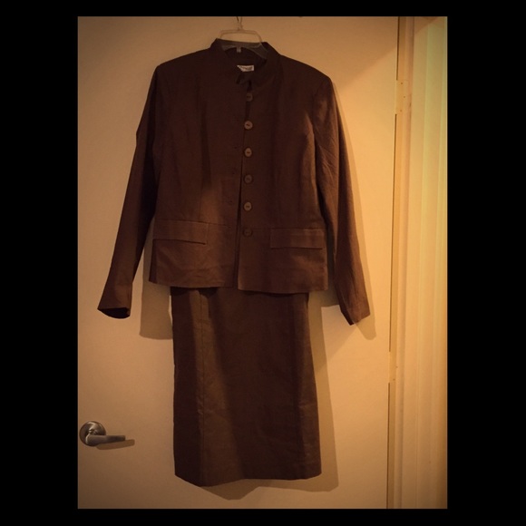 Chadwick's brown linen blend sheath dress & jacket