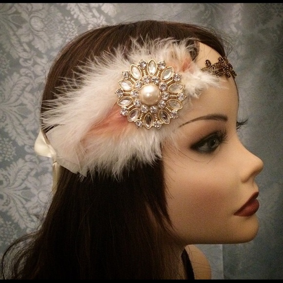 Gold, Brown & Peach Flapper Gatsby Headpiece