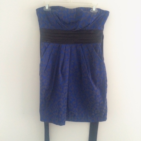 Blue and black animal print strapless dress