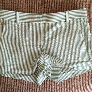 J. Crew city fit shorts in a green seersucker.