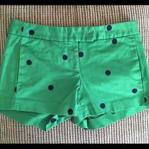 J. Crew city fit polka dot shorts in green.