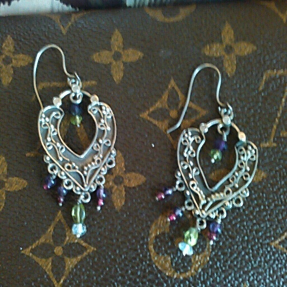 Vintage .925 beaded dangle earrings