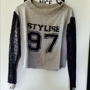 SEQUIN ARM SWEATER , crop
