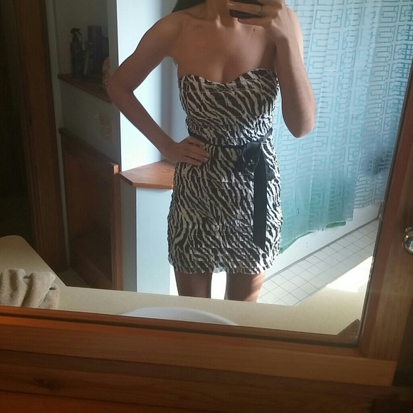 Strapless mini dress.