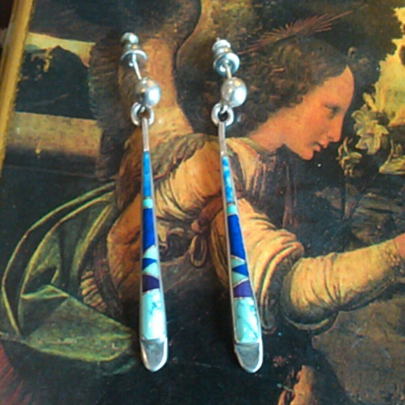Vintage .925 Native American inlay earrings SIGNED