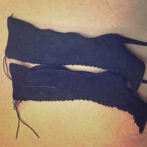 Qupid Black Suede Thigh High Boots